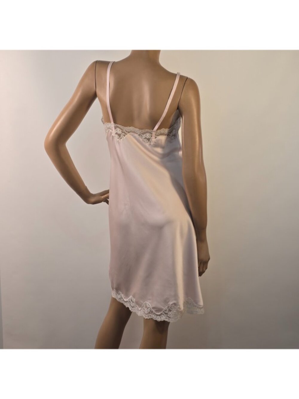 Vintage Chemise Nightgown Slip Blush Pink Satin Floral Lace Trim Womens Sz Small - Picture 7 of 12